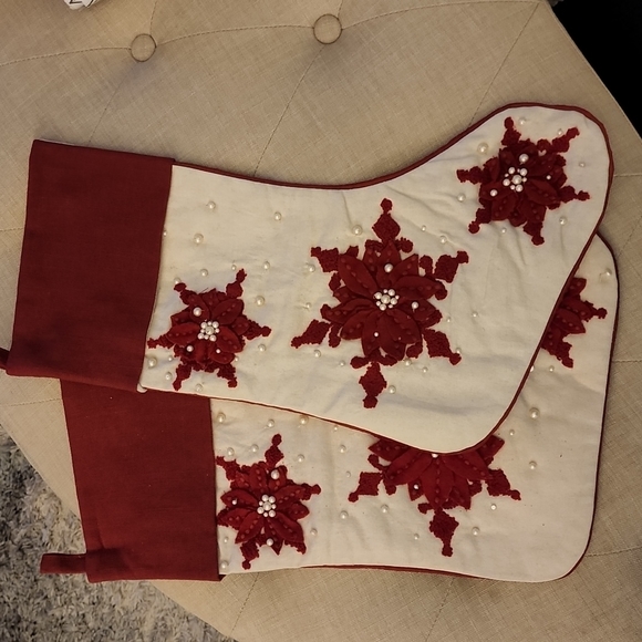 Kohl's Holiday Kohls Off White Red Linen Stockings 2 Stockings